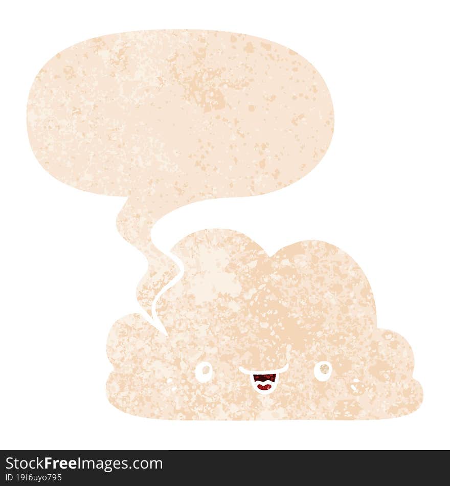 cute cartoon cloud and speech bubble in retro textured style