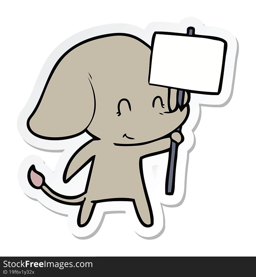 sticker of a cute cartoon elephant with sign