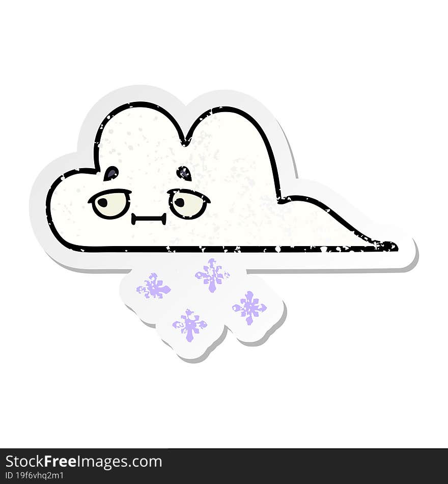 Distressed Sticker Of A Cute Cartoon Snow Cloud