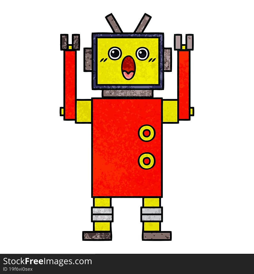 retro grunge texture cartoon robot