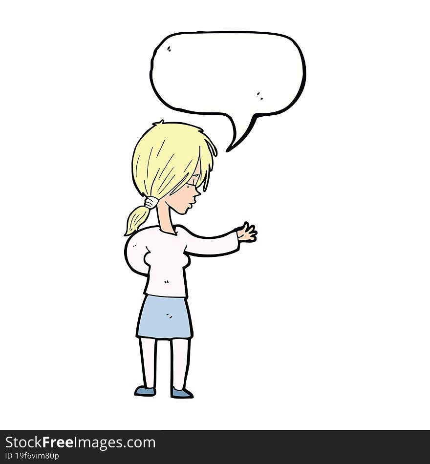 cartoon woman gesturing with speech bubble