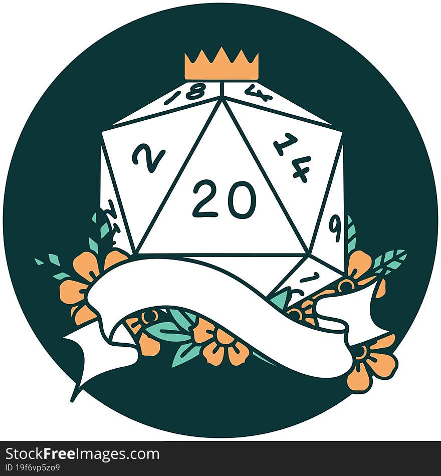 natural twenty D20 dice roll icon