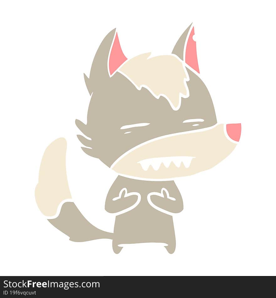 flat color style cartoon wolf showing teeth