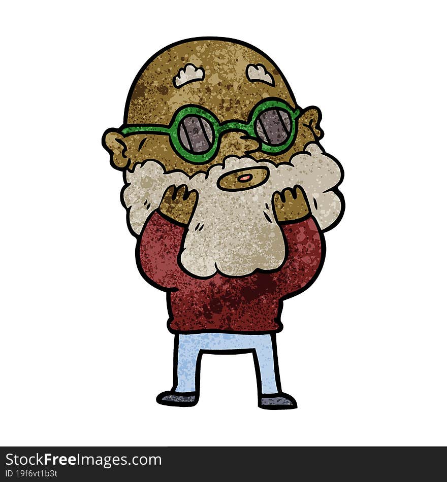 cartoon curious man with beard and sunglasses. cartoon curious man with beard and sunglasses