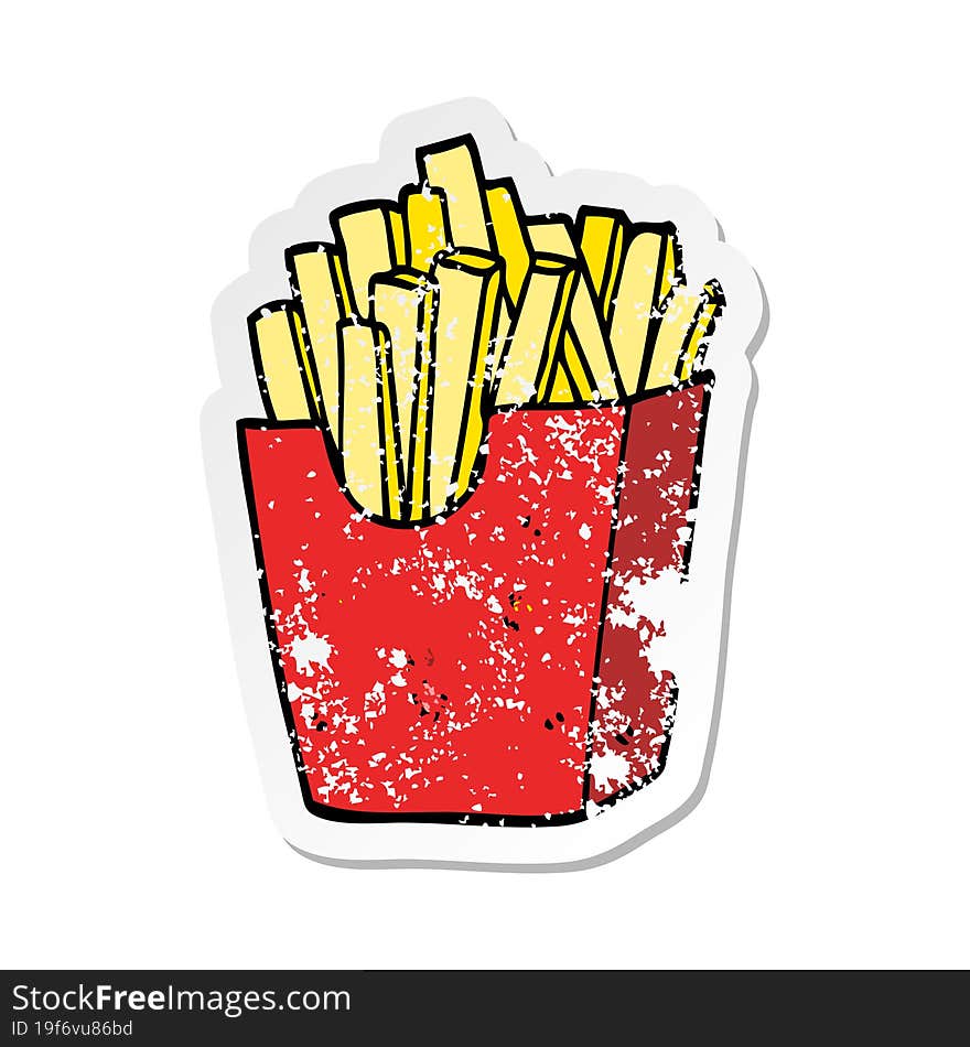 distressed sticker of a cute cartoon box of fries