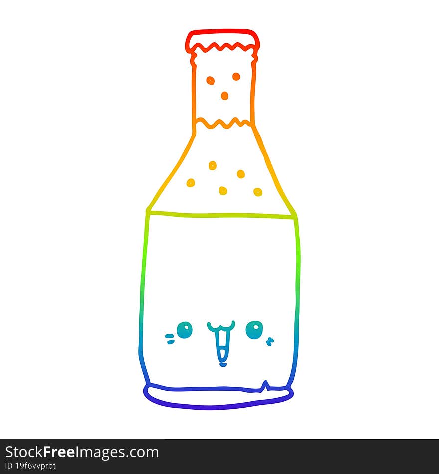 Rainbow Gradient Line Drawing Cartoon Beer Bottle