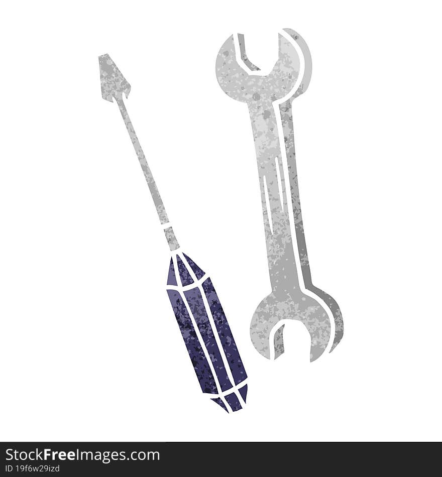 retro cartoon doodle of a spanner and a screwdriver