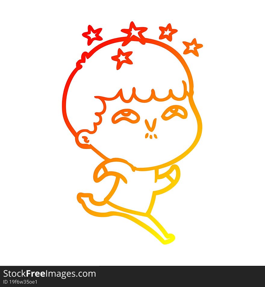 warm gradient line drawing of a cartoon amazed boy