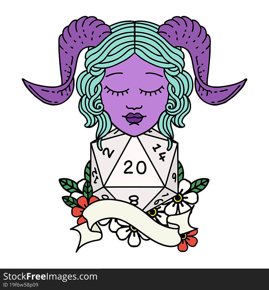 Tiefling With Natural Twenty Dice Roll Illustration