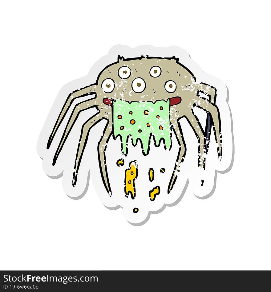 retro distressed sticker of a cartoon gross halloween spider