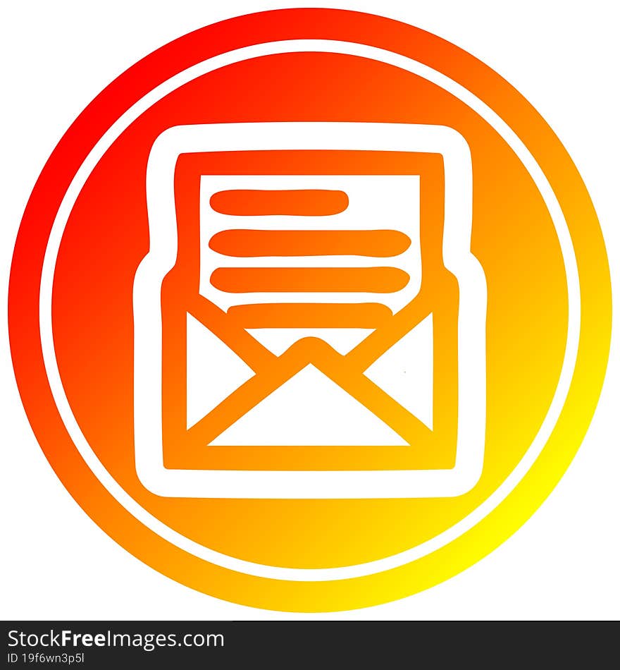 envelope letter circular icon with warm gradient finish. envelope letter circular icon with warm gradient finish