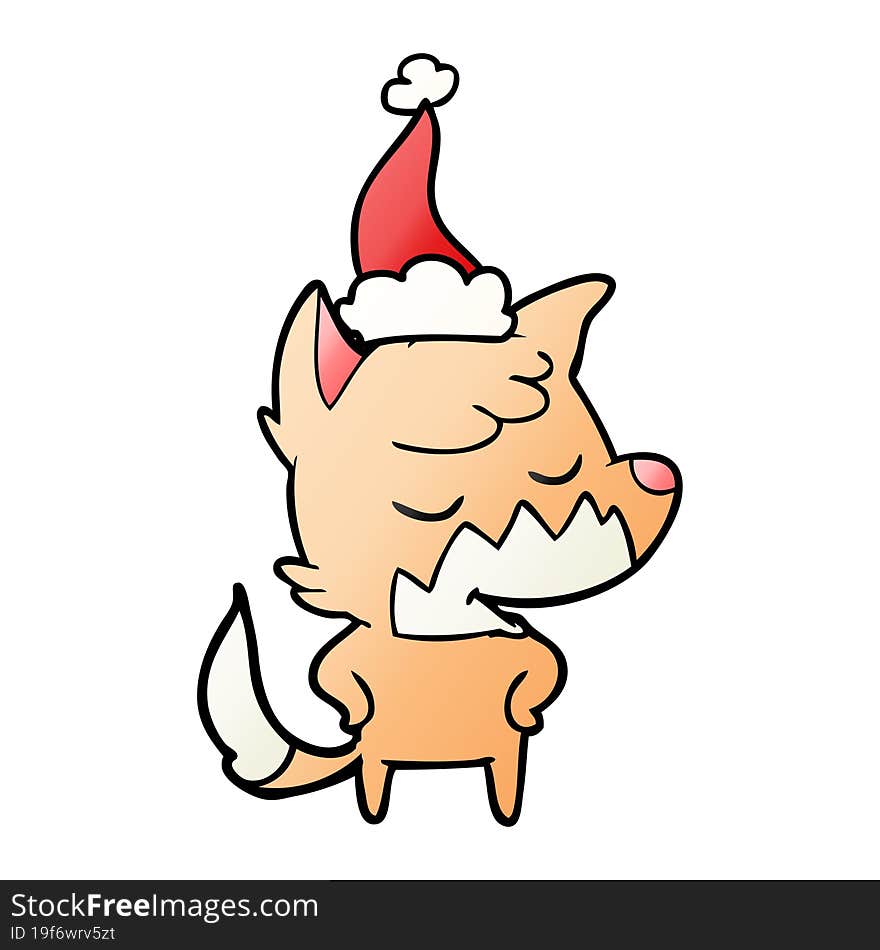 friendly gradient cartoon of a fox wearing santa hat