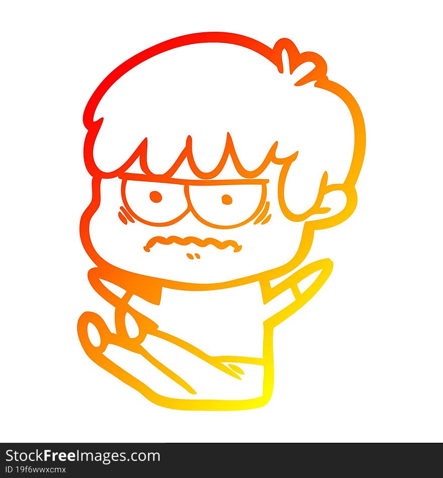 warm gradient line drawing annoyed cartoon boy