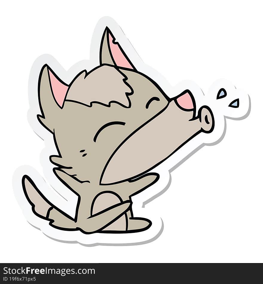 sticker of a howling wolf cartoon