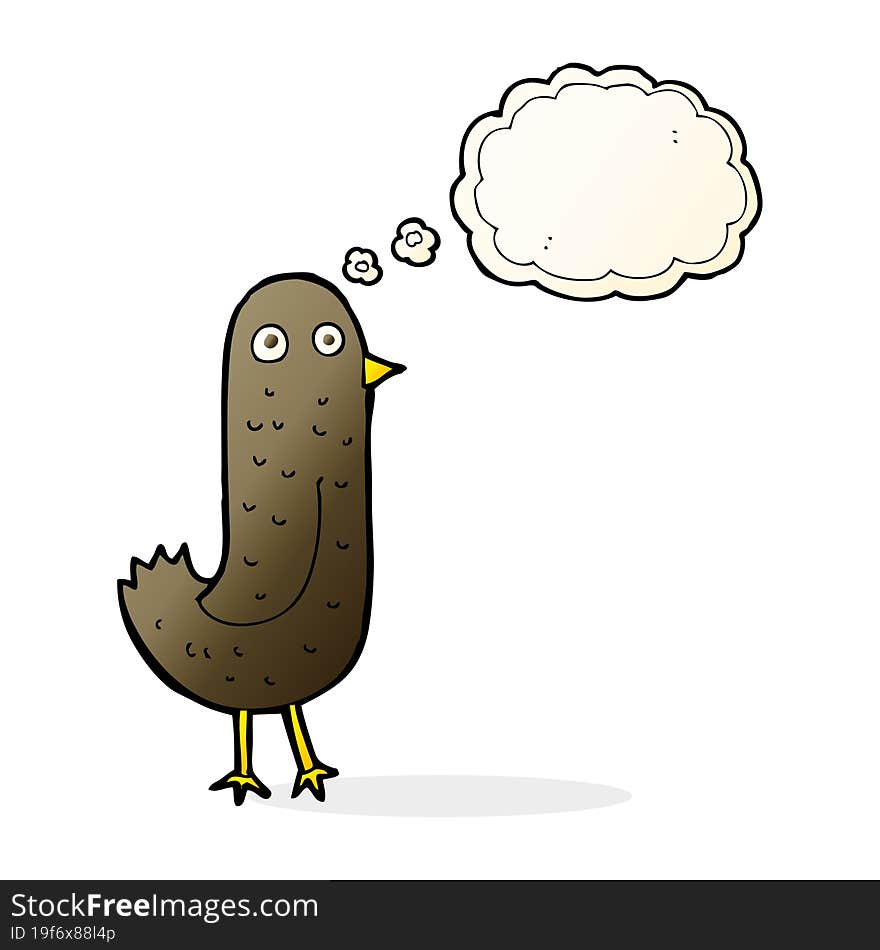 funny cartoon bird with thought bubble