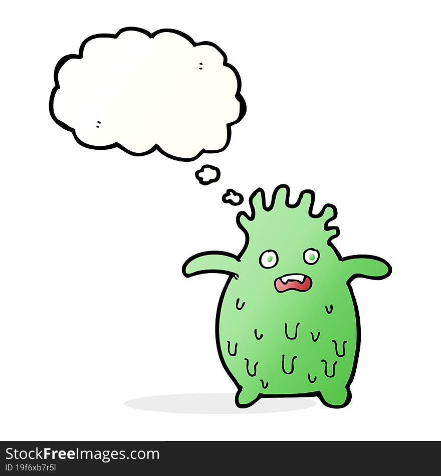 cartoon funny slime monster with thought bubble