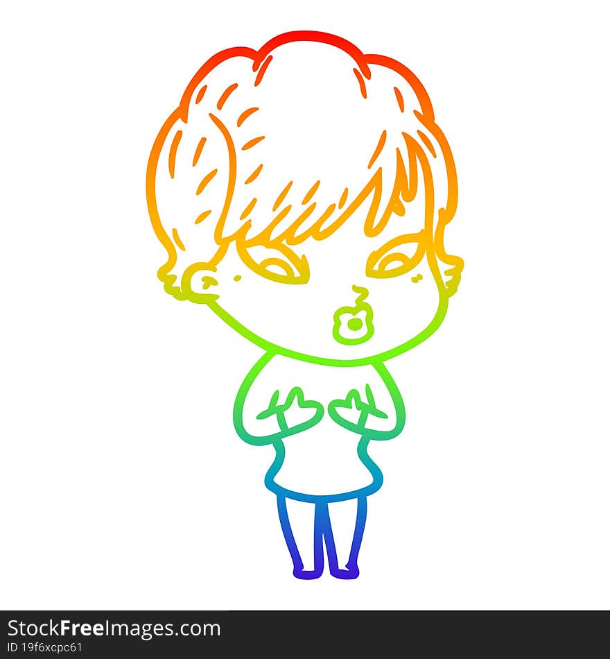 rainbow gradient line drawing of a cartoon woman