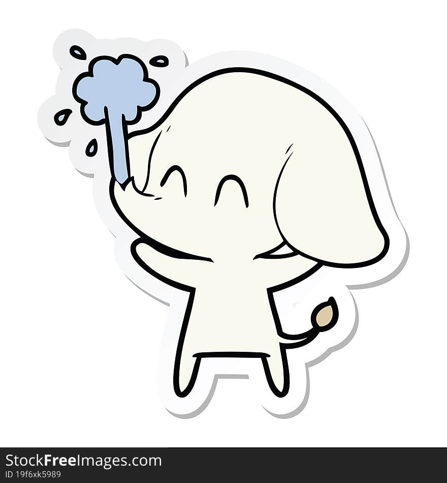 Sticker Of A Cute Cartoon Elephant Spouting Water