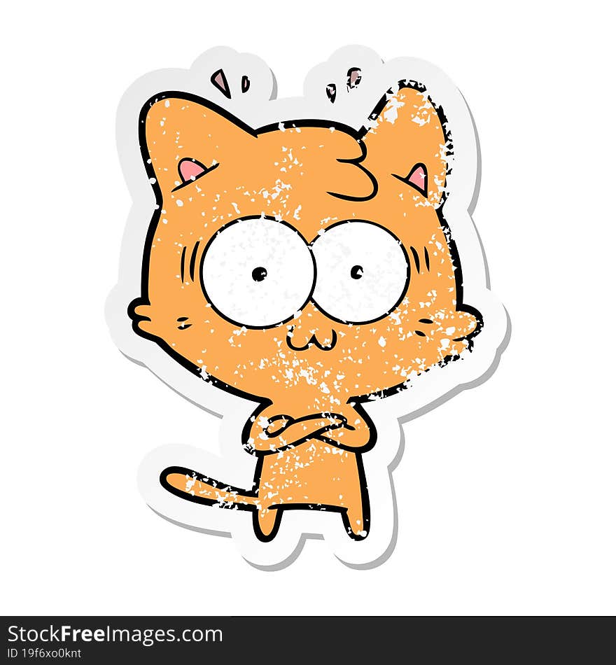 Distressed Sticker Of A Cartoon Surprised Cat