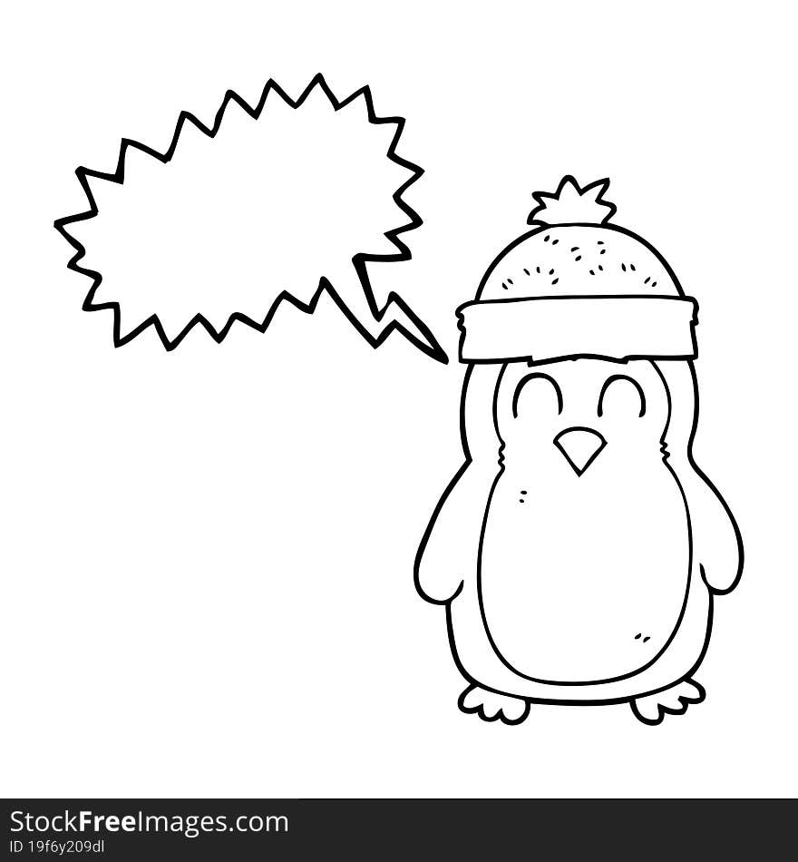 freehand drawn speech bubble cartoon penguin