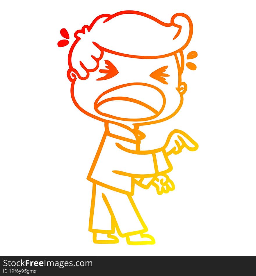 warm gradient line drawing of a cartoon shouting man pointing finger