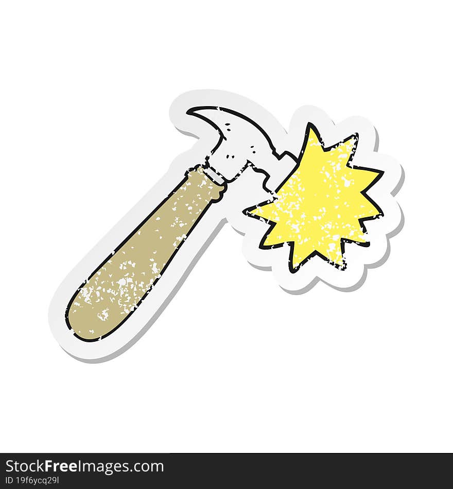 retro distressed sticker of a cartoon hammer