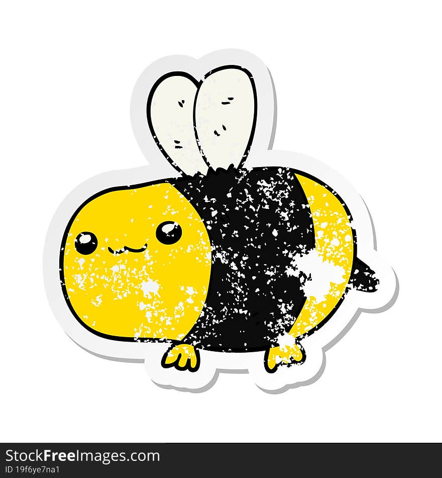 distressed sticker of a cartoon bee