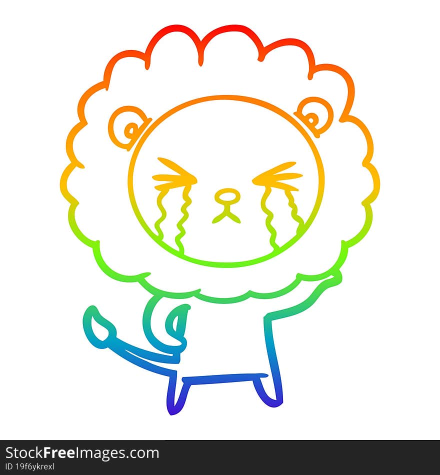 rainbow gradient line drawing cartoon crying lion