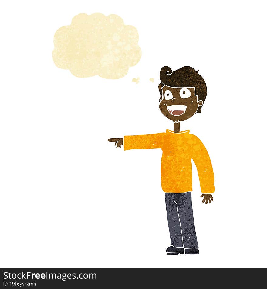 Cartoon Man Pointing And Laughing With Thought Bubble