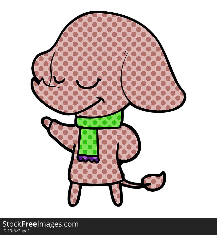 cartoon smiling elephant wearing scarf. cartoon smiling elephant wearing scarf