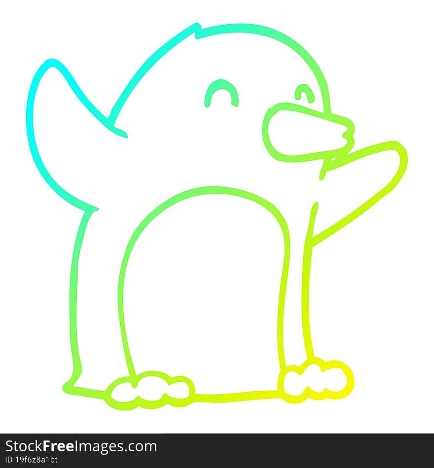 cold gradient line drawing of a cartoon excited penguin