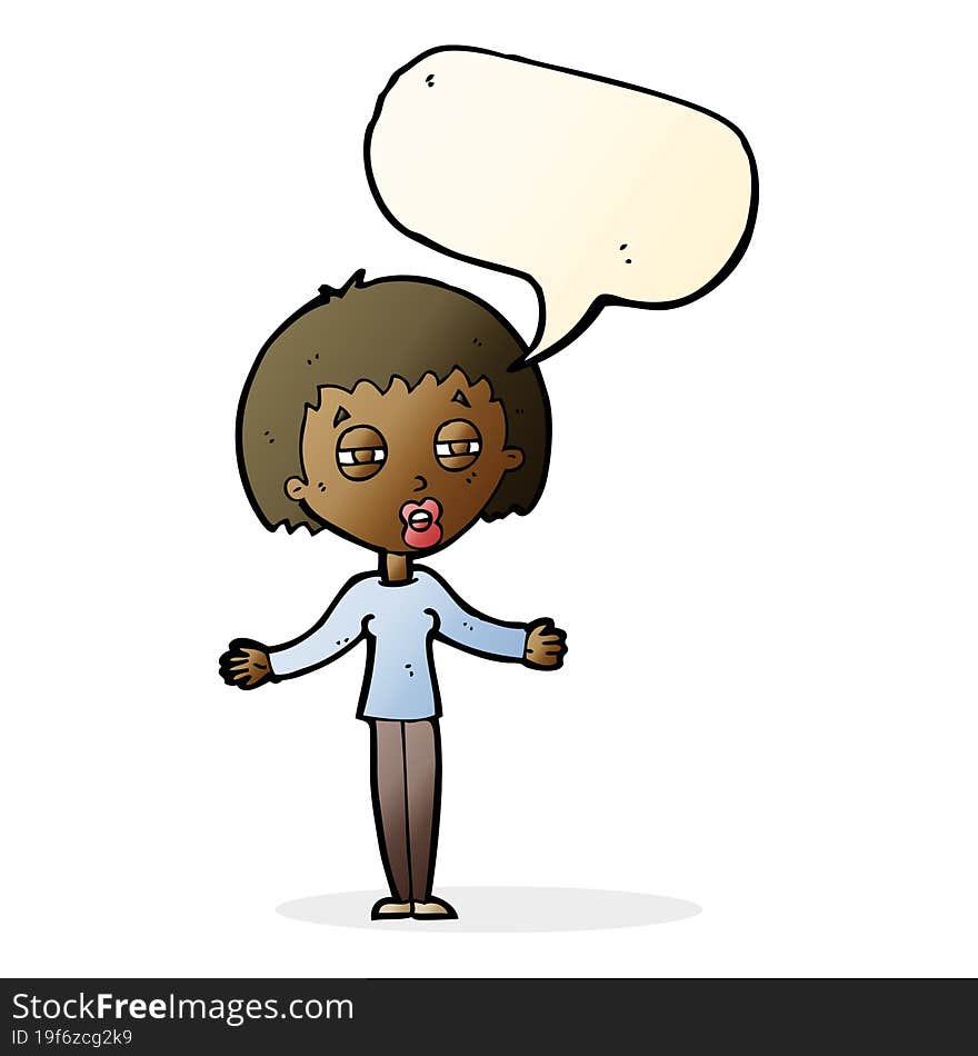 cartoon suspicious woman with speech bubble