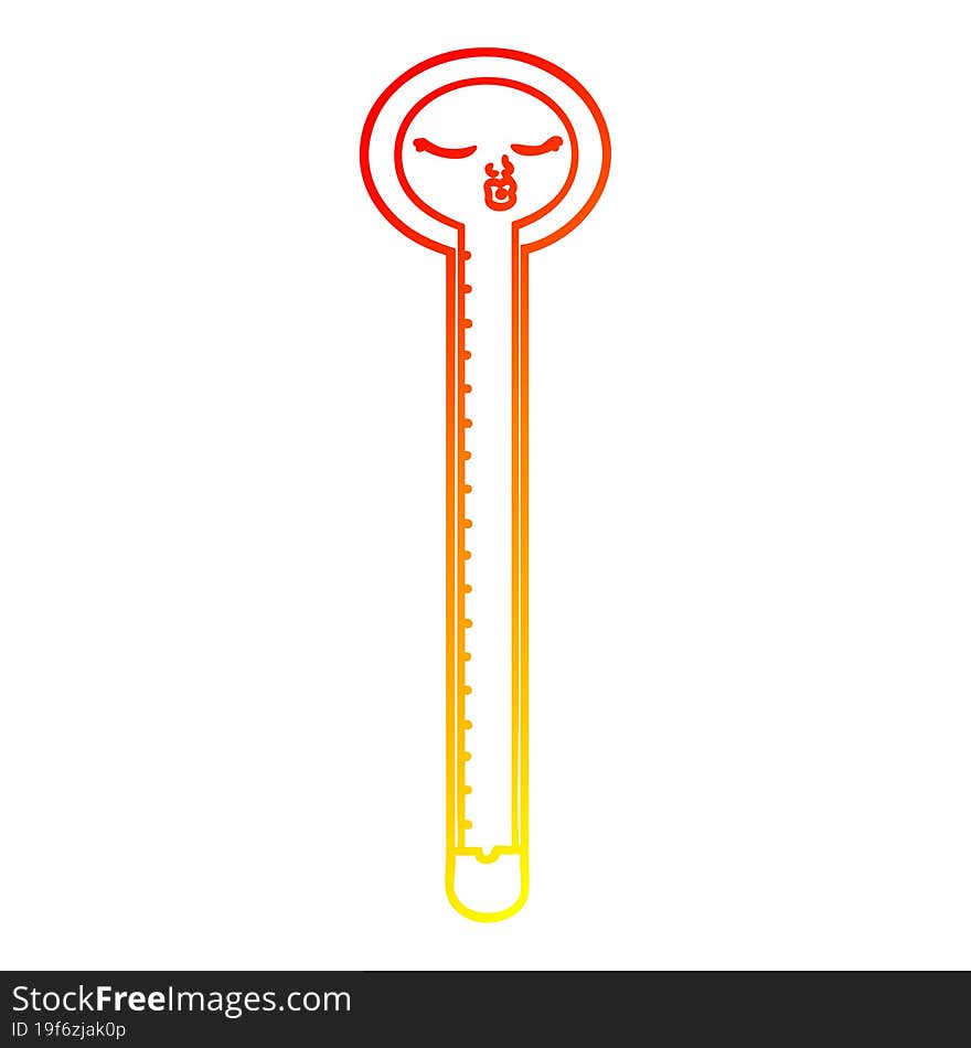 Warm Gradient Line Drawing Cartoon Thermometer