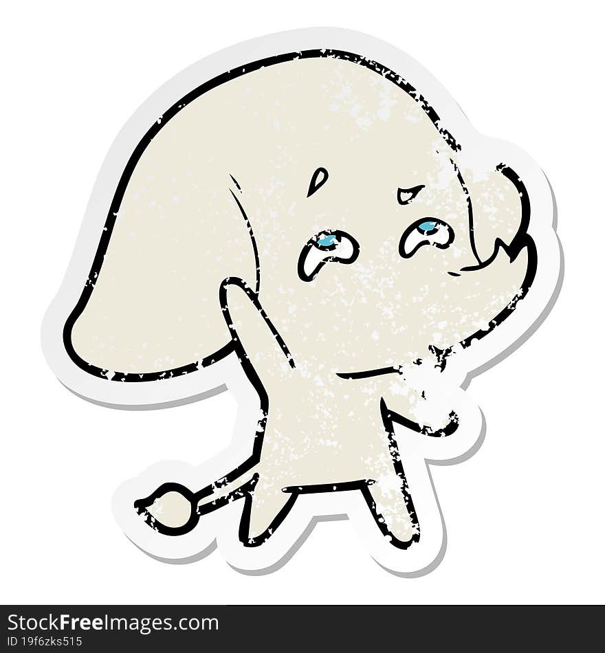 distressed sticker of a cartoon elephant remembering