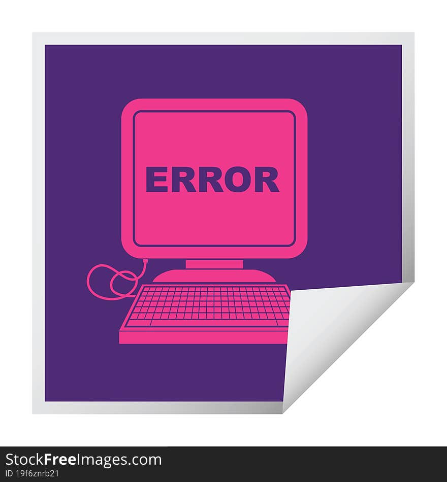 computer error vector illustration square peeling sticker. computer error vector illustration square peeling sticker