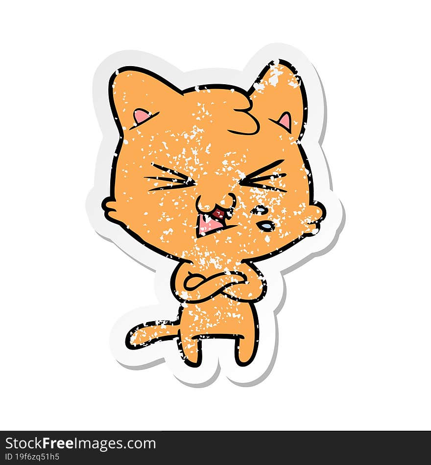 Distressed Sticker Of A Cartoon Hissing Cat