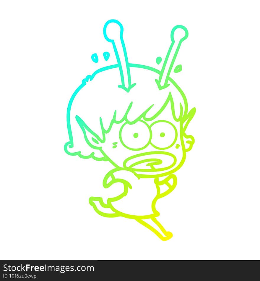 cold gradient line drawing cartoon shocked alien girl