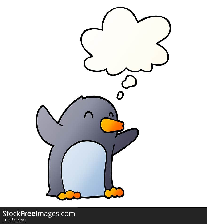 Cartoon Excited Penguin And Thought Bubble In Smooth Gradient Style