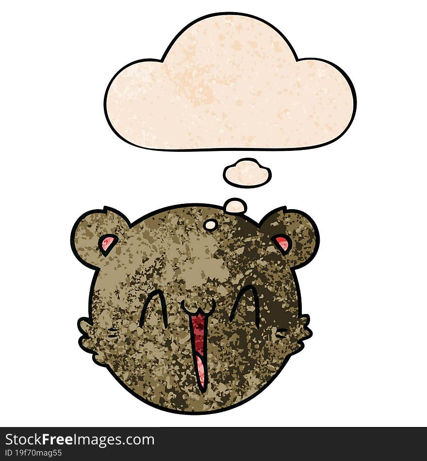 cute cartoon teddy bear face and thought bubble in grunge texture pattern style