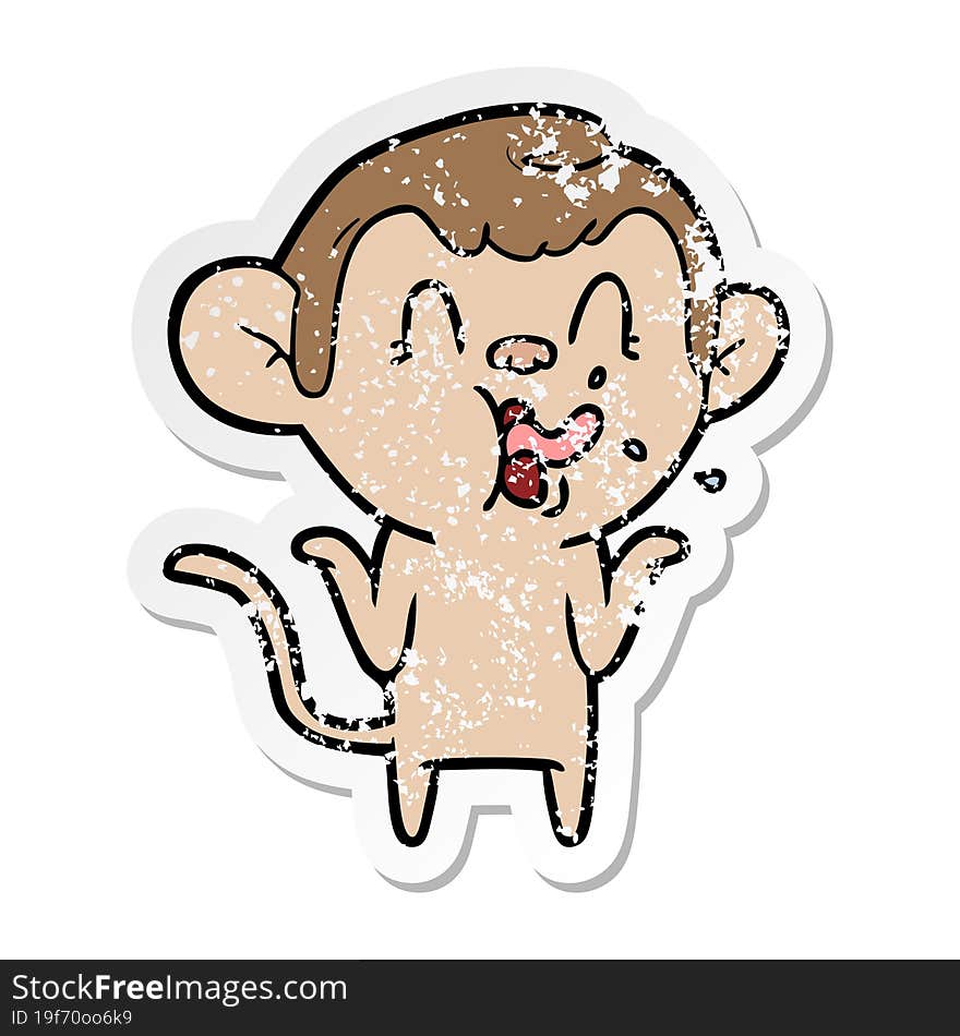 distressed sticker of a crazy cartoon monkey