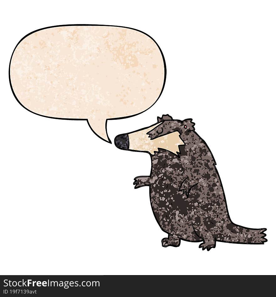 Cartoon Badger And Speech Bubble In Retro Texture Style