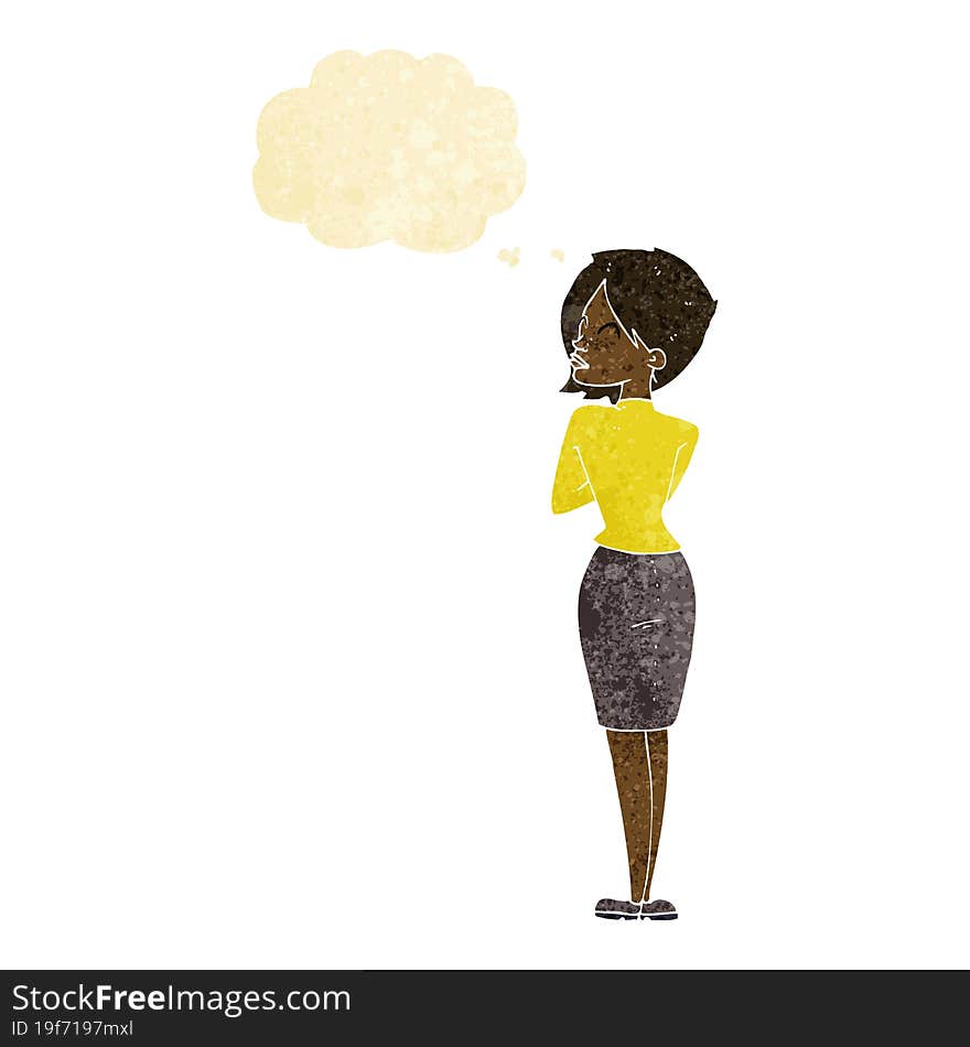 cartoon businesswoman ignoring with thought bubble