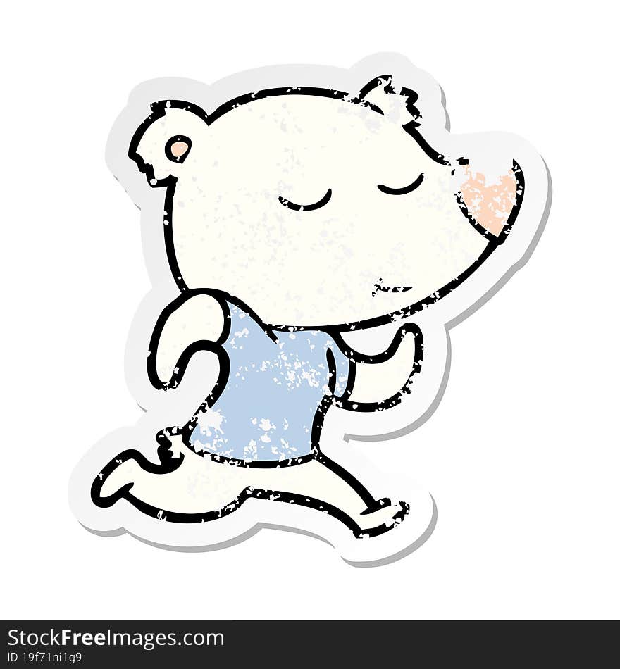 distressed sticker of a happy cartoon polar bear