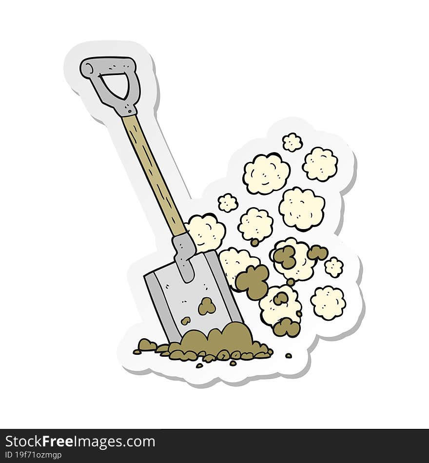 sticker of a cartoon shovel in dirt