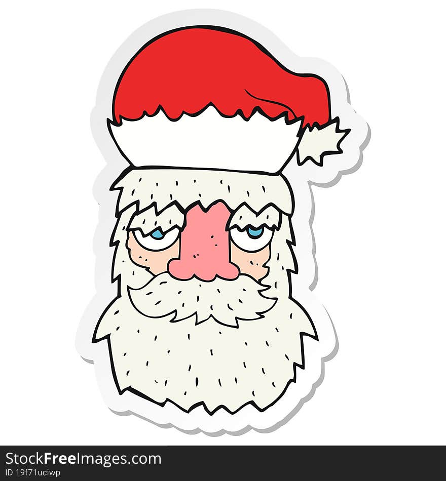 sticker of a cartoon tired santa claus face