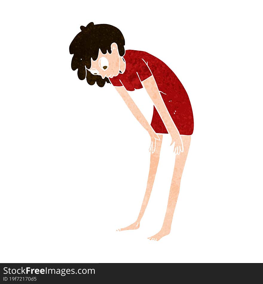 cartoon woman looking at her feet