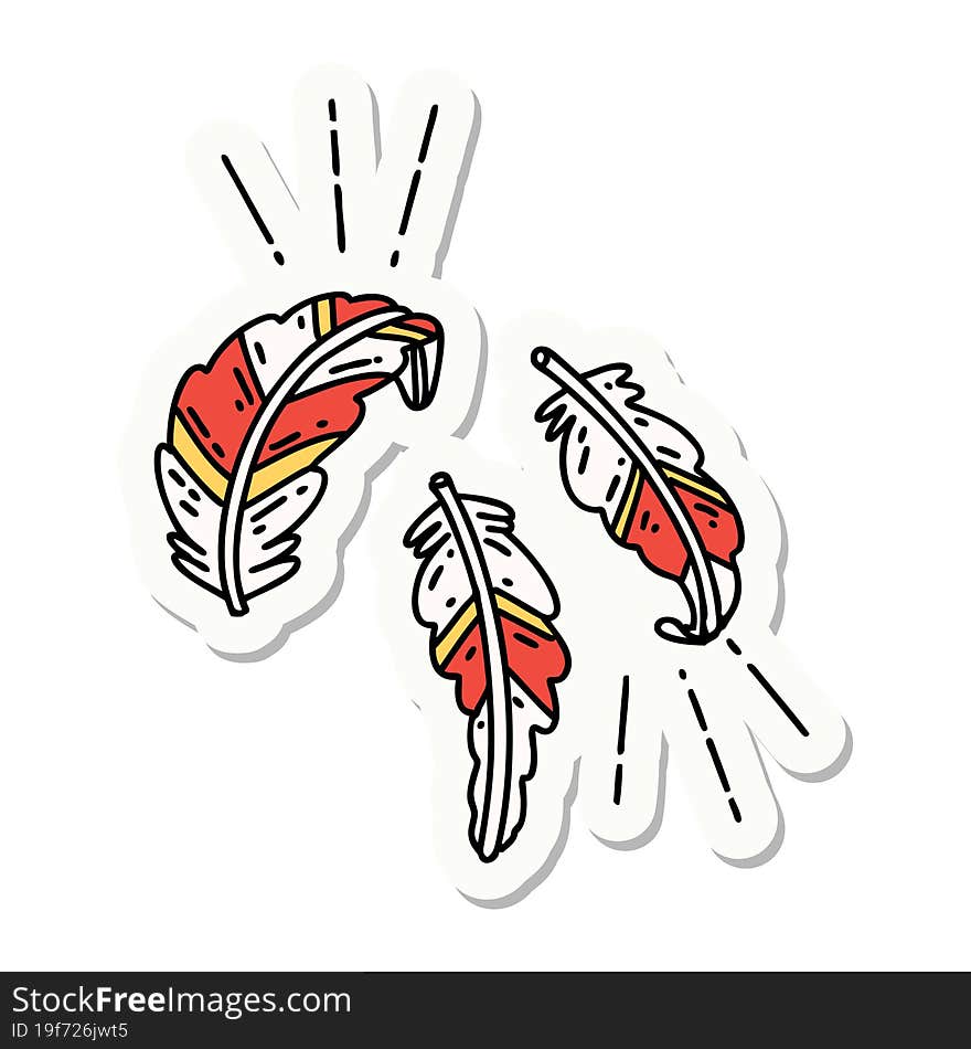 sticker of a tattoo style feathers floating