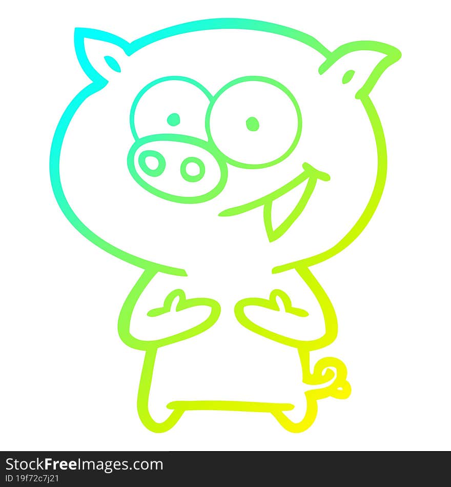 cold gradient line drawing of a cheerful pig cartoon