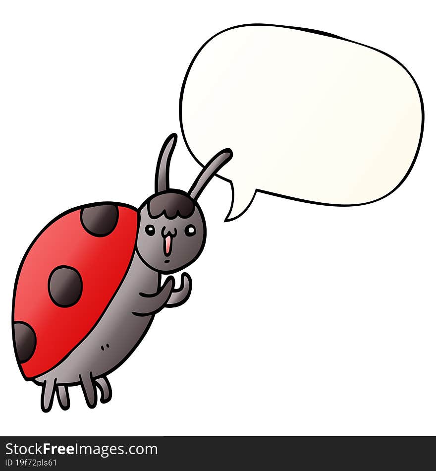 cute cartoon ladybug with speech bubble in smooth gradient style