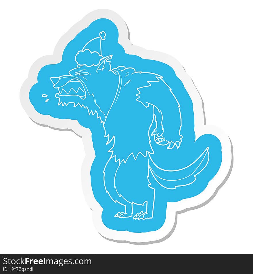 angry werewolf quirky cartoon  sticker of a wearing santa hat